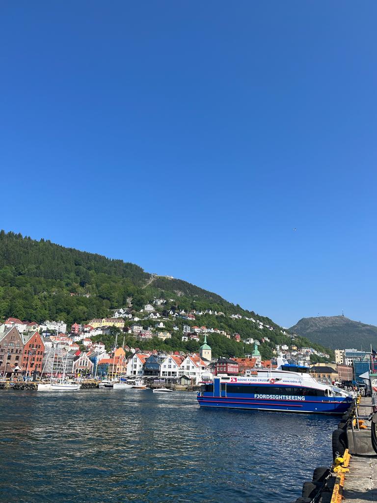 imagem de um barco que faz passeio pelos fiordes perto de bergen